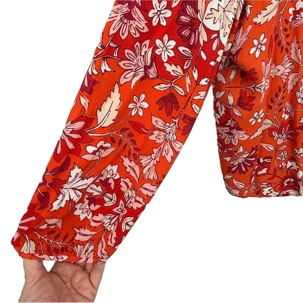 Old Navy Peasant Top Womens XXL TTG Orange Boho Cottagecore Romantic Floral Fall - Picture 3 of 8